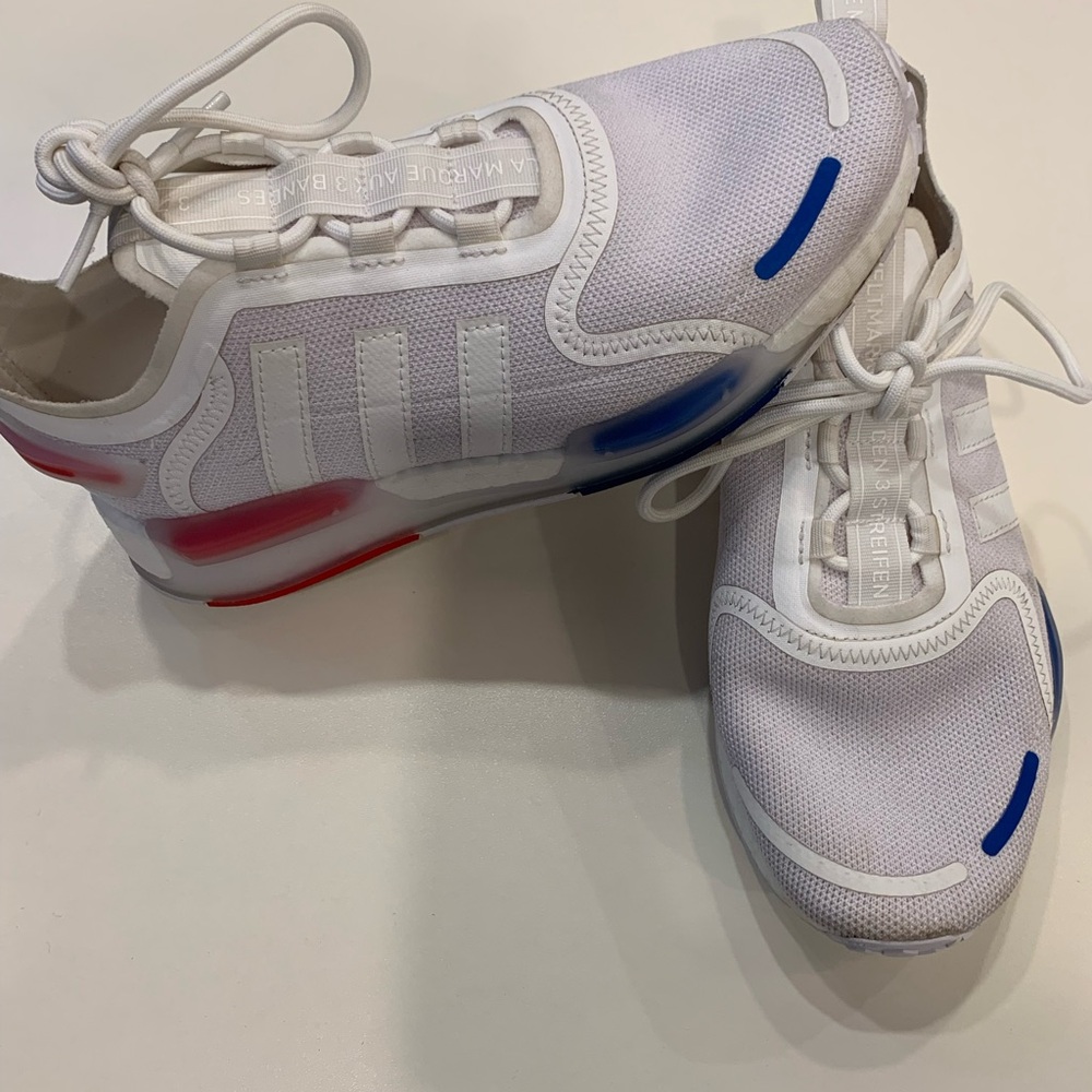Adidas White Sneakers with Red and blue Details